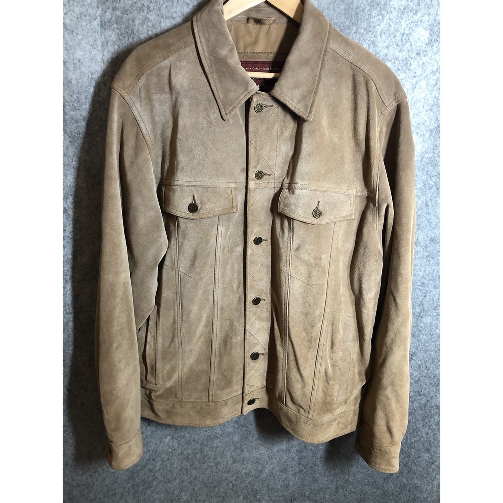 Vintage Eddie Bauer Coat Mens Large Tan Genuine Leather Seattle Suede Jacket